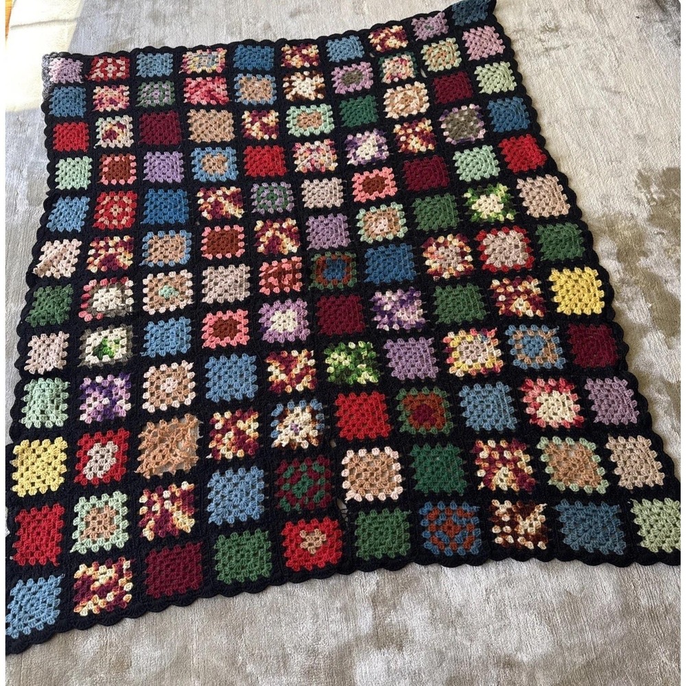 Handmade vintage granny crocheted afghan blanket 50"x 61" Perfect ,Cottagecon